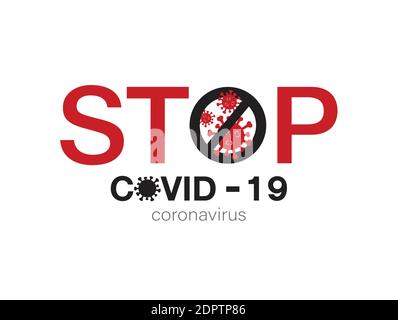 Vettore di stop covid-19 segno e simbolo su sfondo bianco. Nuovo focolaio di coronavirus. Covid-19 icone o loghi. Illustrazione vettoriale a livelli facilmente modificabile Illustrazione Vettoriale