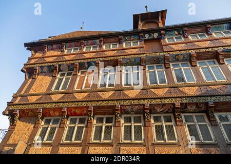 Edificio per ufficio di scultura ossea del 1529, mercato, Hildesheim, bassa Sassonia, Germania Foto Stock