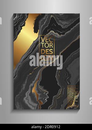 Pittura astratta, può essere utilizzato come una texture astratta di tendenza marmo nero e oro per sfondi, poster, carte, inviti, siti web. Moderno Illustrazione Vettoriale