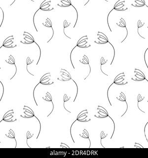 Motivo floreale di andelioni. Sfondo semplice senza cuciture con dente di leone volante Illustrazione Vettoriale
