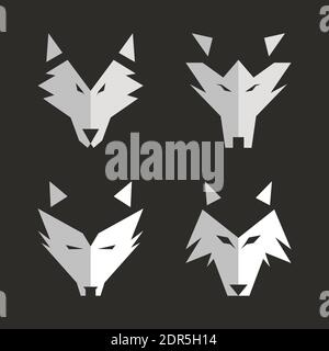 Set di moderno logo lupo testa mascotte animale. Predator faccia lupo silhouette nero e bianco immagine vettoriale logo Illustrazione Vettoriale