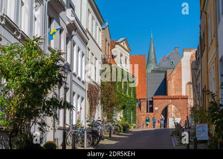 Kleine Burgstrasse, nella città anseatica di Lübeck, Schleswig-Holstein, germania del Nord, Europa Foto Stock