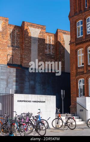 Ingresso al museo di storia di hansa Europäisches Hansemuseum, Burgareal, Città anseatica di Lübeck, Schleswig-Holstein, Germania del Nord, Europa Foto Stock