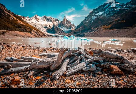 Cerro Torre lago in Argentina Foto Stock