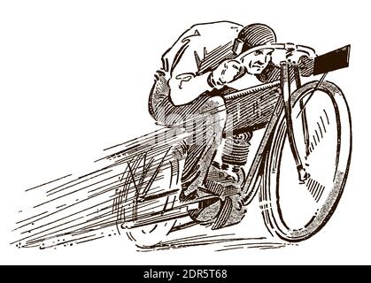 Motociclista classico ad alta velocità, dopo un'illustrazione degli inizi del XX secolo Illustrazione Vettoriale