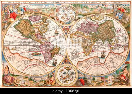 Rare Old World Map, 1594 di Petrus Plancius Foto Stock