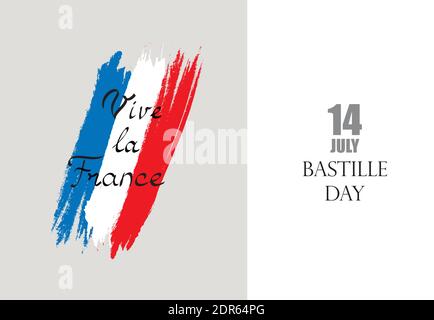 Francese nacional Bastille giorno. Bandiera di Francia con scritta a mano 14 Jule vive la France. Illustrazione Vettoriale