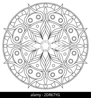 Vettore di linea di frame Mandala. Un ornamento rotondo monocromatico simmetrico. Illustrazione Vettoriale