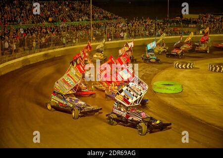 2019 finale mondiale di Formula 1 BriSCA, che si tiene sabato 14 settembre 2019 al Trackstar Racing, Lynn Stadium Foto Stock
