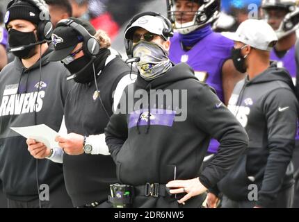 Baltimora, Stati Uniti. 20 dicembre 2020. L'allenatore di Baltimora Ravens John Harbaugh guarda dal bordo durante la prima metà di una partita contro i Jacksonville Jaguars allo stadio M&T Bank di Baltimora, Maryland, domenica 20 dicembre 2020. Foto di David Tulis/UPI Credit: UPI/Alamy Live News Foto Stock