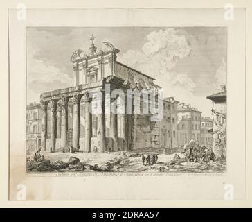 Artista: Giovanni Battista Piranesi, 1720–1778, Veduta del Tempio di Antonino e Faustina in campo Vaccino. (Vista del Tempio di Antonino e Faustina nel Foro Romano.), da vedute di Roma, incisione, platemark: 40.4 × 54.2 cm (15 7/8 × 21 5/16 pollici), Made in Italy, Italiano, XVIII secolo, opere su carta - stampe Foto Stock