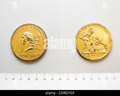 Mint: Paris, artista: Augustin Dupré, francese, 1748–1833, gilt Libertas americana Medal, gilt, 51.37 g, 12:00, 48 mm, made in Paris, France, American, 19th Century, Numismatica Foto Stock