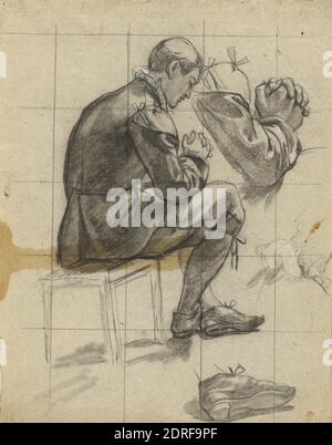 Artista: Edwin White, americano, 1817–1877, figura non identificata, disegno per la firma del Compact nella cabina del Mayflower, calchi bianchi e neri, squadrati per il trasferimento, foglio: 31.1 × 22.9 cm (12 1/4 × 9 in.), Made in United States, American, 19 ° secolo, opere su carta - disegni e acquerelli Foto Stock