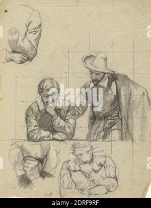 Artist: Edwin White, American, 1817–1877, Unidentified group, sketch for signing of the Compact in the Cabin of the Mayflower, calchi e grafite in bianco e nero, foglio: 30.5 × 23.5 cm (12 × 9 1/4 in.), made in United States, American, 19th Century, Works on Paper - Drawings and Watercolours Foto Stock