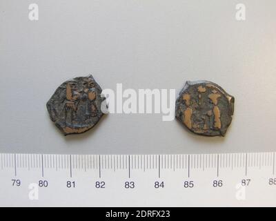 Governatore: Costans II, Imperatore di Bisanzio, Greco, 630–668, governò 641–68, Follis (40 Nummi) di Costans II, Imperatore di Bisanzio, 659–88, rame, 3.67 g, 7:00, 22 mm, fatto a Siracusa (?), bizantino, VII secolo, Numismatica Foto Stock