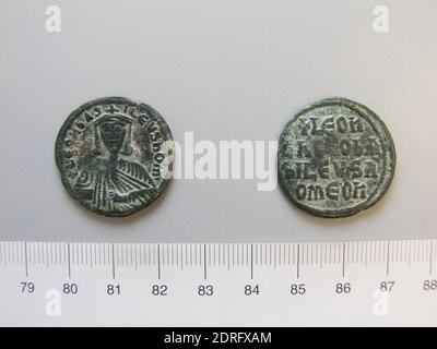 Sovrano: Leone VI, imperatore di Bisanzio 886-912, Zecca: Costantinopoli, Follis (40 Nummi) di Leone VI, imperatore di Bisanzio 886 912 da Costantinopoli, 886–912 d.C., rame, 7.16 g, 6:00, 26.5 mm, fabbricato a Costantinopoli, bizantino, IX-X secolo d.C., Numismatica Foto Stock