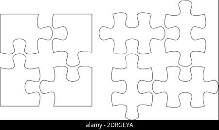 Set di pezzi di puzzle. Jigsaw puzzle quattro vettori flat blank template set . Illustrazione Vettoriale