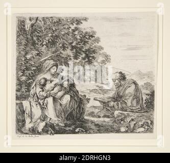 Artista: Stefano della Bella, Italiano, 1610–1664, Rest on the Flight into Egypt, ca. 1641, incisione, foglio: 11.5 × 10 cm (4 1/2 × 3 15/16 pollici), Made in Italy, Italiano, XVII secolo, opere su carta - stampe Foto Stock