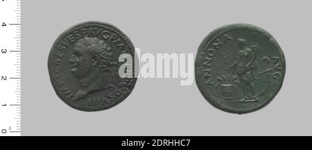 Sovrano: Tito, Imperatore di Roma, 39–81 d.C., governato 79–81, Zecca: Roma, Sesterzio di Tito, Imperatore di Roma, 80, Oricalcum, 26.12 g, 6:00, 34.3 mm, fatto a Roma, Italia, Romano, i secolo, Numismatica Foto Stock