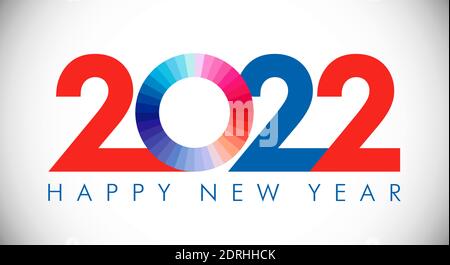 2022 UN felice anno nuovo congrats concetto. Logotipo classico. Modello grafico isolato astratto. Numeri rossi, blu e bianchi. Cifre colorate. Fino a. Illustrazione Vettoriale