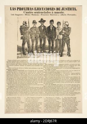 Artista: José Guadalupe Posada, messicano, 1852–1913, Las Próximas Ejecuciones de Justicia. Cuatro sentenciados á muerte. (Le prossime esecuzioni di Giustizia: Quattro condannati a morte), incisione di metallo tipo, foglio: 38.8 × 28.8 cm (15 1/4 × 11 5/16 pollici), made in Mexico, Mexican, 19 ° secolo, opere su carta - stampe Foto Stock