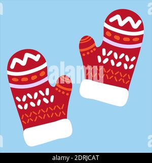 Cartoni animati di Natale colorati con decorazioni. Immagine piatta vettoriale isolata su sfondo blu. Illustrazione Vettoriale
