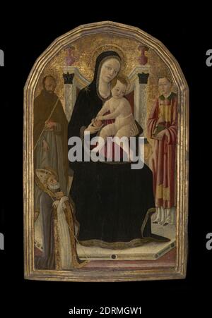 Artista: Matteo di Giovanni, italiano, Siena, ca. 1430 – 1495/99, Madonna col Bambino in trono con tre Santi, ca. 1470–80, olio su tavola, realizzato a Siena, Italia, Italia, Italia, Siena, XV secolo, dipinti Foto Stock