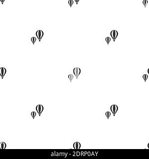 i baloon neri ad aria calda hanno una linea di silhouette su sfondo bianco. Ornamento vettoriale a fumetti piatti. Sfondo in stile retrò. Ripetizione senza giunture. Ottimo per la stampa, pa Illustrazione Vettoriale