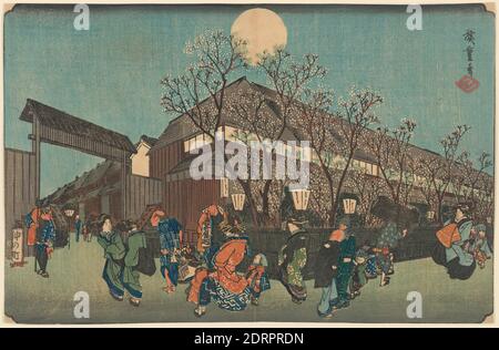 Artista: Utagawa Hiroshige, giapponese, 1797–1858, Cherry Blossom Time Yoshiwara, dalla serie Toto Meisho, 19 ° secolo, stampa policromo su carta, 8 7/8 × 13 3/4 pollici. (22.5 × 34.9 cm), Giappone, Giapponese, periodo Edo (1615–1868), opere su carta - stampe Foto Stock