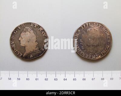 Sovrano: Luigi XV, Re di Francia, francese, 1710–1774, governato 1715–74, Zecca: Tolosa, 1 Écu di Luigi XV, Re di Francia da Tolosa, Argento, 28.21 g, 6:00, 40.7 mm, fatto a Tolosa, Pirenei, Francia, francese, 18 ° secolo, Numismatica Foto Stock