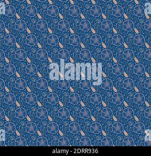 Motivo floreale ornamentale senza cuciture. Disegno grafico disegnato a mano, natura folklore fiorire, foglie, elementi floreali orientabili, colori pastello linea texture on Illustrazione Vettoriale