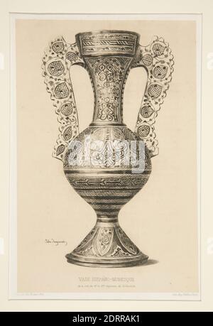 Artist: Jules Ferdinand Jacquemart, French, 1837–1880, Vase Hispano-Moresque, Etching, image: 22 × 15.5 cm (8 11/16 × 6 1/8 in.), Yale Art Library Transfer, French, 19th Century, Works on Paper - Prints Foto Stock