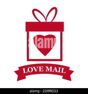 Love Mail icona buon San Valentino confezione regalo con cuore. Simbolo per il vettore di progettazione della posta isolato Illustrazione Vettoriale
