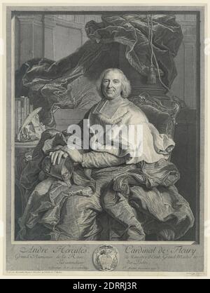 Artista: Pierre Drevet, Francese, 1663–1738, dopo: Hyacinthe Rigaud, Francese, 1659–1743, Andre Hercules, Cardinal de Fleury, incisione, taglio a piatto: 24 1/8 × 15 3/16 pollici. (61.2 × 38.5 cm), Made in France, French, 17 ° secolo, opere su carta - stampe Foto Stock
