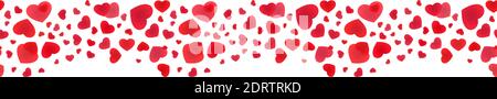 Pioggia decorativa di cuori. Striscione panoramica senza cuciture di cuori cadenti. Illustrazione Vettoriale