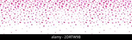 Pioggia decorativa di cuori. Striscione panoramica senza cuciture di cuori cadenti. Illustrazione Vettoriale