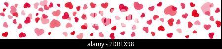 Banner Web cuore senza interruzioni. Linea decorativa con cuori sparsi Illustrazione Vettoriale