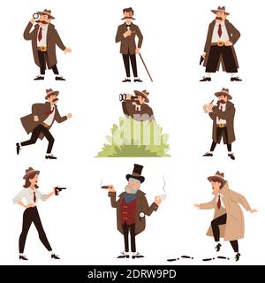 Detective uomo e donna, ispettori vettore squadra Illustrazione Vettoriale
