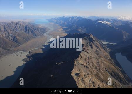 La Valle del Tasman, un esempio di una valle glaciata nelle Alpi meridionali, Isola del Sud, Nuova Zelanda. Foto Stock
