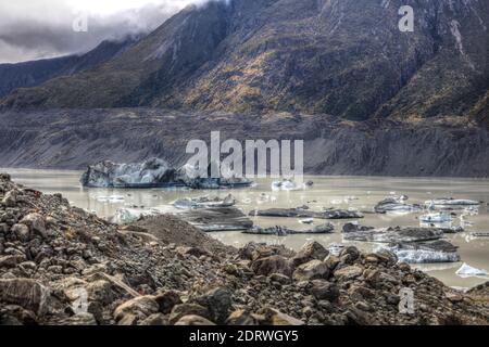 La Valle del Tasman, un esempio di una valle glaciata nelle Alpi meridionali, Isola del Sud, Nuova Zelanda. Foto Stock