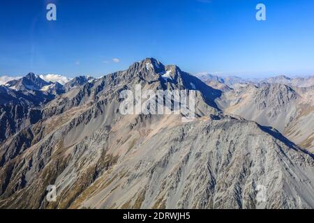 Vista aerea della catena dei Mout Cook a South Island, Nuova Zelanda. Aka le Alpi meridionali. Foto Stock