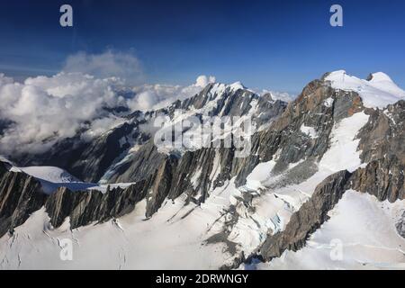 Vista aerea della catena dei Mout Cook a South Island, Nuova Zelanda. Aka le Alpi meridionali. Foto Stock