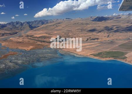 Vista aerea della catena dei Mout Cook a South Island, Nuova Zelanda. Aka le Alpi meridionali. Foto Stock