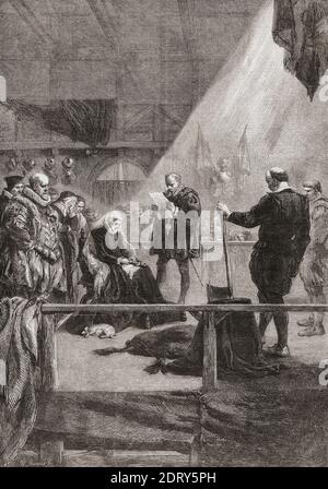 Esecuzione di Maria Regina di Scozia, 8 febbraio 1587. Dopo un'incisione di William Luson Thomas da un'opera di Sir John Gilbert nel numero illustrato di London News del 23 febbraio 1861 Foto Stock