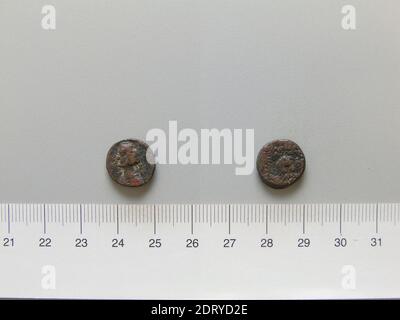 Governatore: Orode i, re di Partia, governò ca. 85–80 B.C., Zecca: Partia, moneta di Orode i, re di Partia da Partia, 80–75 a.C., rame, 2.37 g, 1:00, 13.5 mm, fabbricato in Partia, Parthiano, i secolo a.C., Numismatica Foto Stock