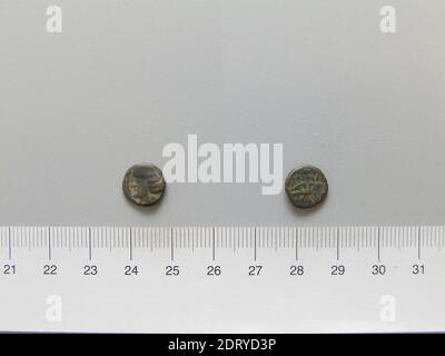 Governatore: Orode i, re di Partia, governò ca. 85–80 B.C., Zecca: Partia, moneta di Orode i, re di Partia da Partia, 80–75 a.C., rame, 1.33 g, 12:00, 10.6 mm, fabbricato in Partia, Parthiano, i secolo a.C., Numismatica Foto Stock