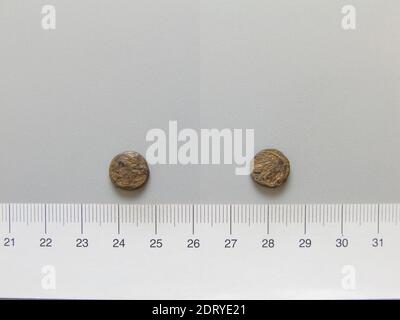 Re: Vologases i, re Parthiano A.D. 51-78, Mint: Seleucia ad Tigrim, moneta di Vologases i, re Parthiano di Seleucia ad Tigrim, d.C. 51–78, rame, 1.08 g, 12:00, 10.4 mm, Made in Seleucia ad Tigrim, Mesopotamia, Parthian, i secolo d.C., Nummaisme Foto Stock