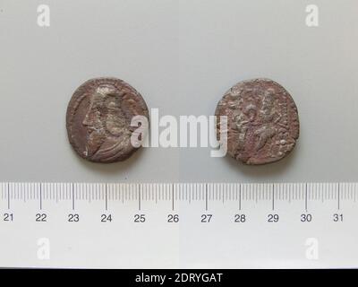 Regolo: Vologases VMint: Seleucia ad Tigrim, Tetradrachm di Vologases V di Seleucia ad Tigrim, d.C. 209–10, Argento, 7.23 g, 12:00, 25.9 mm, Made in Seleucia ad Tigrim, Mesopotamia, Parthian, III secolo d.C., Numismatica Foto Stock