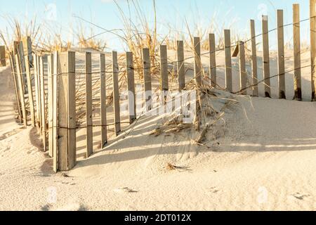 Immagine dettagliata della recinzione sulla spiaggia a Coopers Beach, Southampton, NY Foto Stock