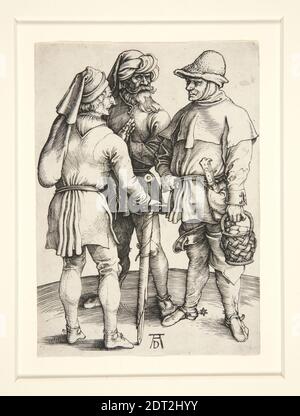 Artista: Albrecht Dürer, tedesco, 1471–1528, tre contadini in conversazione, ca. 1497, incisione, 10.5 × 7.5 cm (4 1/8 × 2 15/16 pollici), Made in Germany, German, XV secolo, opere su carta - stampe Foto Stock